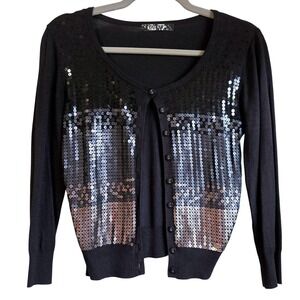 GUESS‎ Black Whimsygoth Sequin Gradient Button Front Cardigan Sweater Womens M